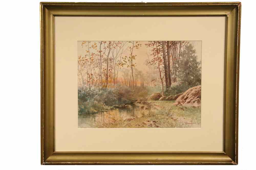 Appraisal: WATERCOLOR - Autumn Woodland Stream by C Myron Clark MA