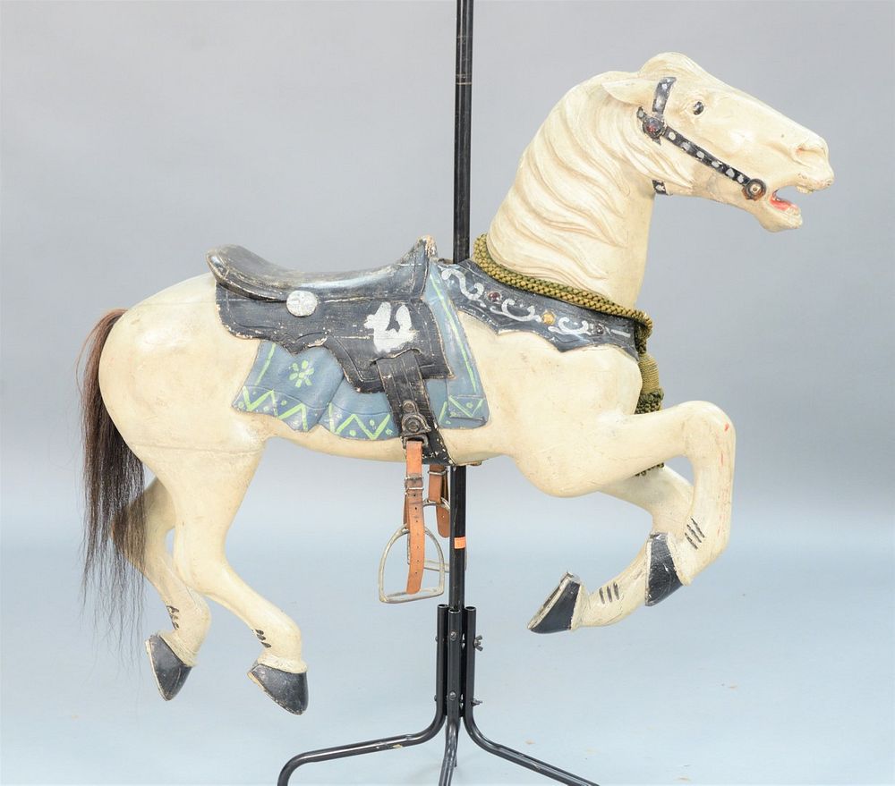 Appraisal: Diminutive Carousel Horse in old paint collar mounted with jeweled