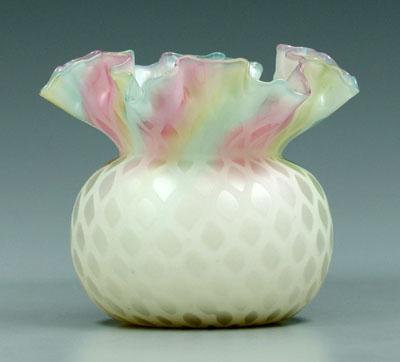 Appraisal: Rainbow satin glass vase fluted and crimped rim diamond quilted