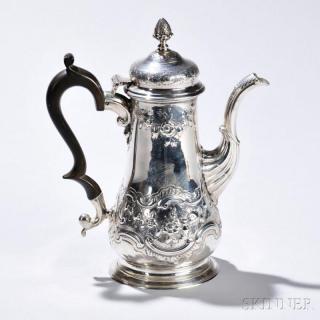 Appraisal: George II Sterling Silver Coffeepot London - John Pollock maker