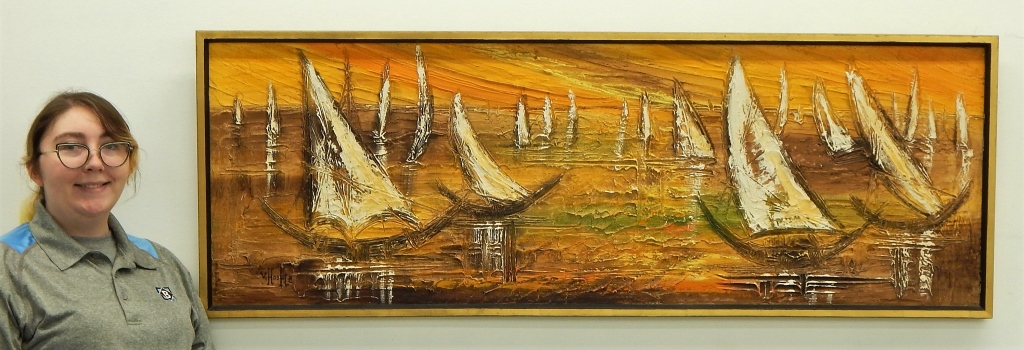 Appraisal: VAN HOOPLE MODERNIST BOAT TEXTURE PAINTING California Chicago Texas b