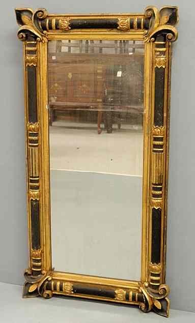 Appraisal: Large French Empire mirror with trefoil corners and black and