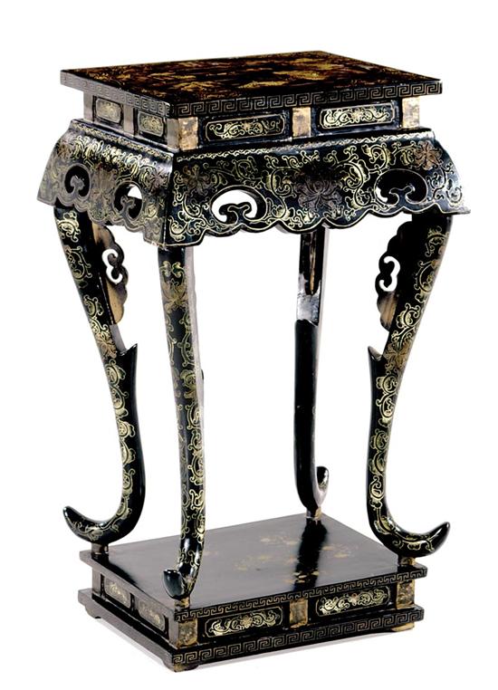 Appraisal: Oriental lacquer plant stand chinoiserie-decorated top over shaped and pierced