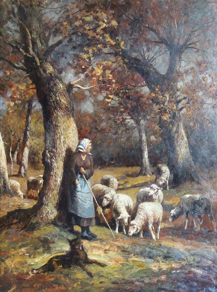 Appraisal: UNSIGNED Oil On Canvas Of Sheep Herder well executed oil