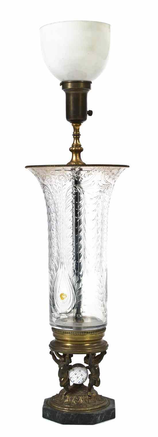 Appraisal: A Neoclassical Etched Glass and Gilt Metal Table Lamp having