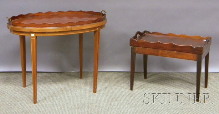 Appraisal: Oval Mahogany Serving Tray on Inlaid Mahogany Stand and a