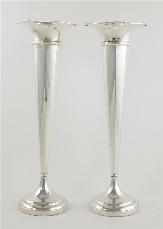 Appraisal: Pair American sterling trumpet vases first half th century ruffled