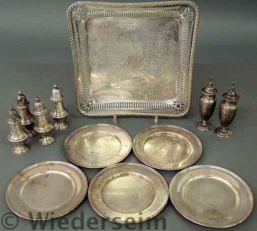 Appraisal: Group of sterling silver table articles TI six weighted salt