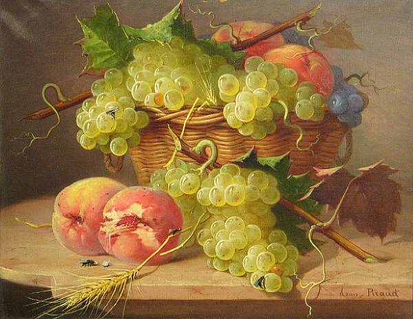 Appraisal: French School A still life with a basket of fruit