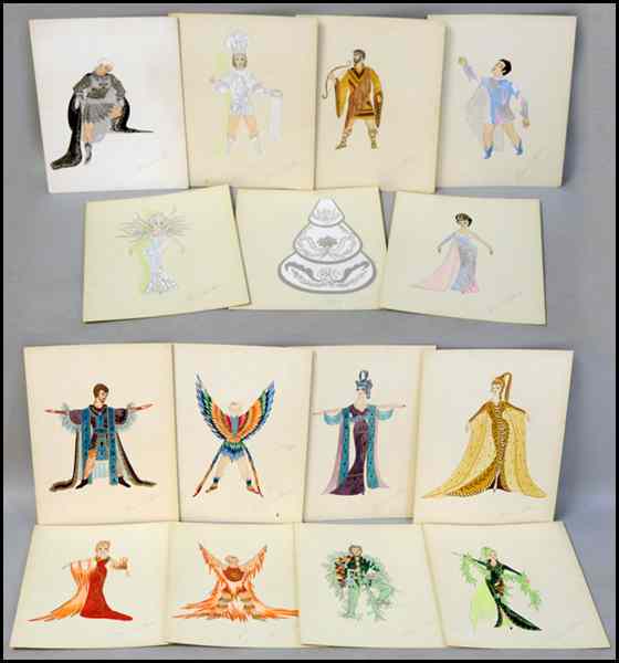 Appraisal: GROUP OF COSTUME SKETCHES Each a mixed media on artist's