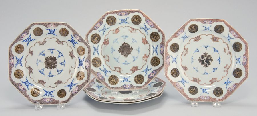 Appraisal: FIVE CHINESE EXPORT PORCELAIN DISHES Circa In octagonal form decorated