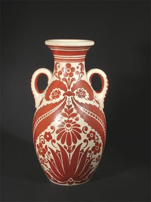 Appraisal: An unusual Burmantoft's Faience vase twin-handled form painted in ruby