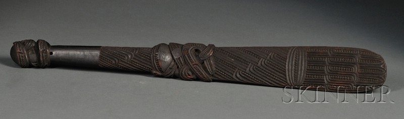 Appraisal: Maori Carved Wood Club New Zealand th century the paddle-like