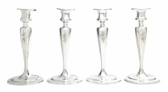 Appraisal: A Set of Four American Sterling Silver Candlesticks Tiffany Co