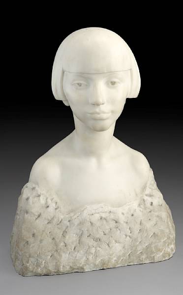 Appraisal: A carved white marble portrait bust Marujin Iturbi Francois Black