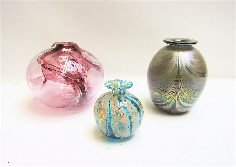 Appraisal: THREE STUDIO ART GLASS VASES two artist signed Heights from