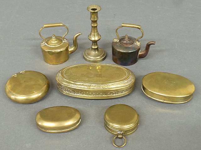 Appraisal: - Eight pieces of small brassware- tobacco boxes- largest x