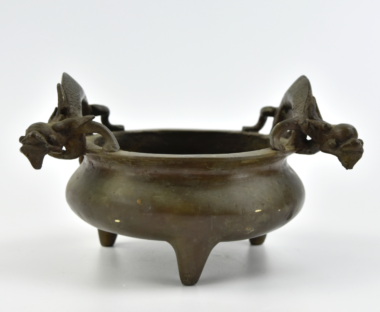 Appraisal: Japanese bronze Tripod censer with two dragon attached to the