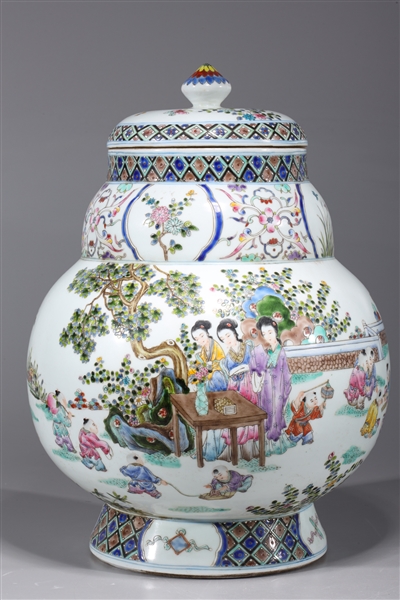 Appraisal: Chinese famille rose enameled porcelain covered jar with children beauties