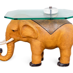 Appraisal: A Contemporary Rattan Elephant-Form Side Table TH CENTURY With octagonal