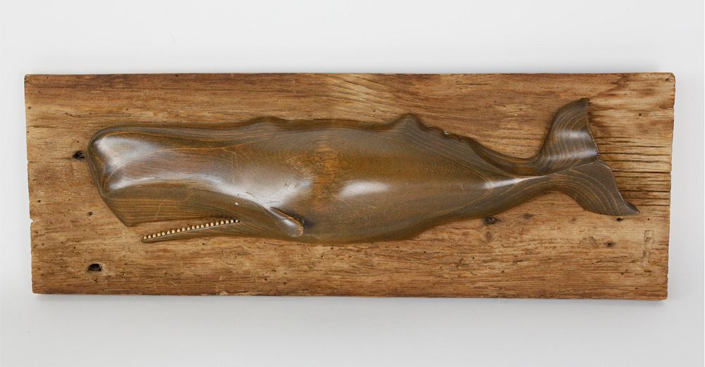 Appraisal: William J Dickson Vintage Carved Wood Sperm Whale Plaque Vintage