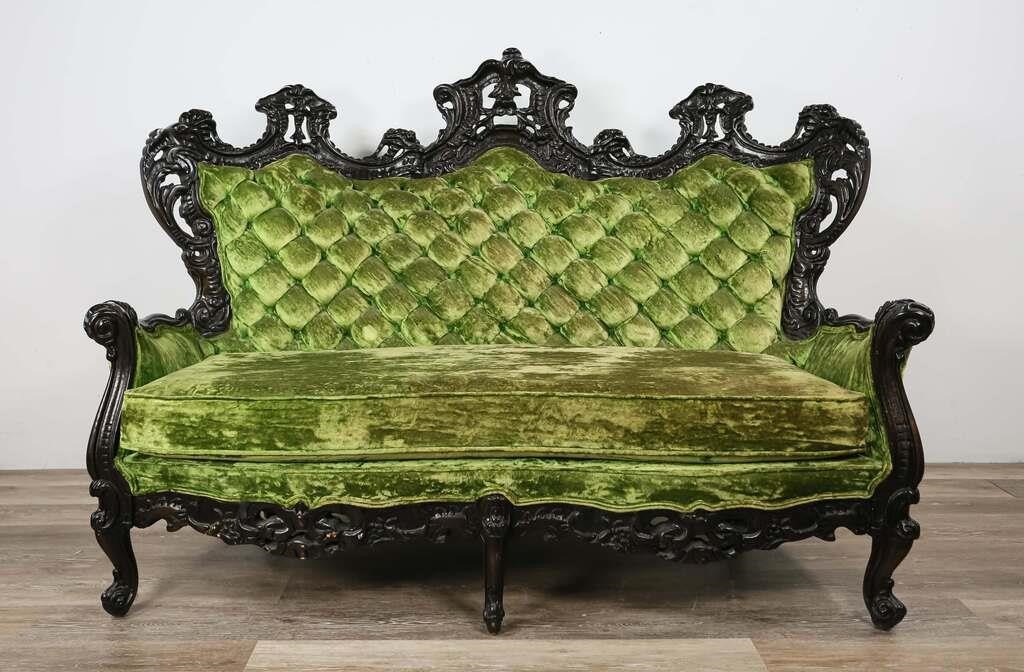 Appraisal: American Rococo Revival style settee Later th Century Green crushed