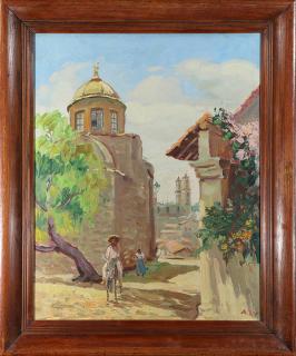 Appraisal: Painting Street Scene with Figures Taxco Mexico Mexico School th