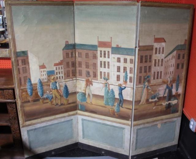 Appraisal: Antique Hand Painted on Canvas Panel Screen Nice quality work