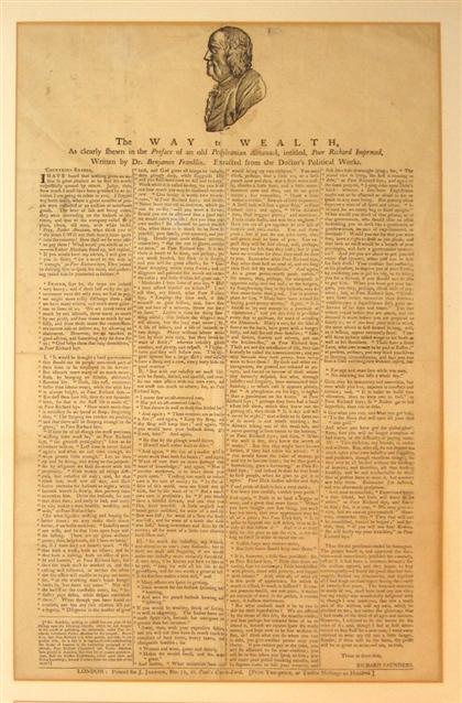 Appraisal: piece Broadside Franklin Benjamin The Way to Wealth London J