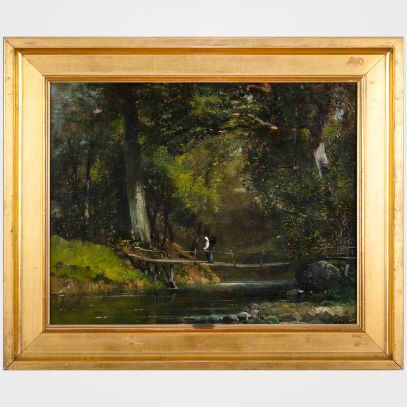 Appraisal: ANDR MAGLIONE - ROPE BRIDGE OVER THE CREEK Oil on