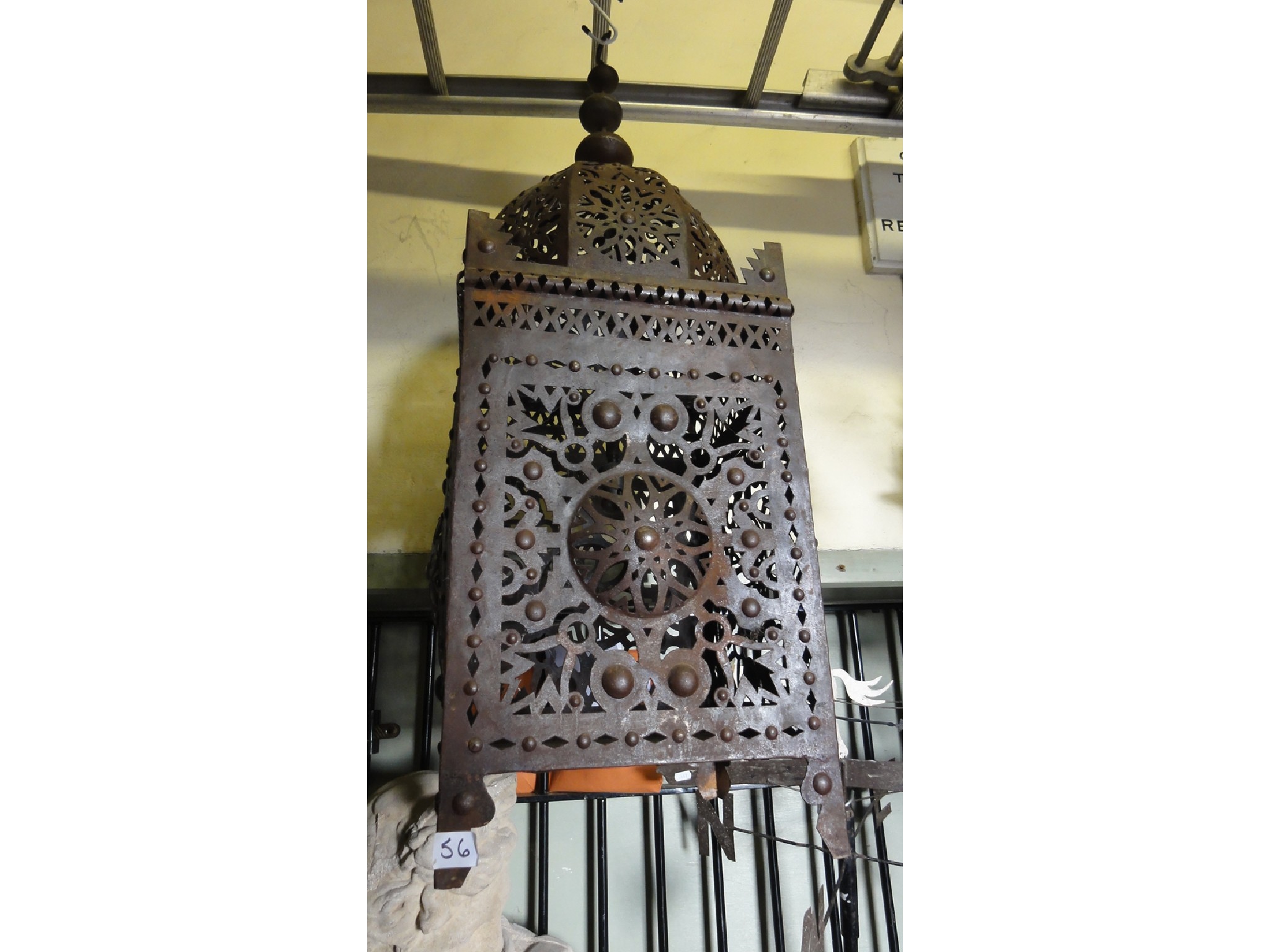 Appraisal: A large Eastern probably Morrocan sheet metal hanging lantern of