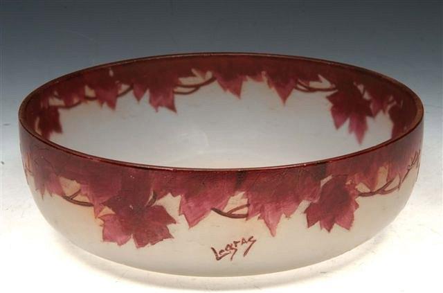 Appraisal: A LEGRAS CAMEO GLASS BOWL the rim decorated with vines