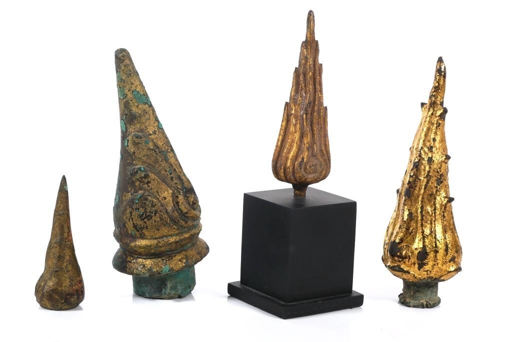 Appraisal: Enlightened flame finial sculptures gilt and probably cast bronze Largest