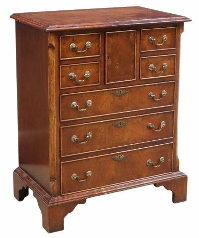 Appraisal: Georgian style mahogany chest of drawers th c burlwood banded