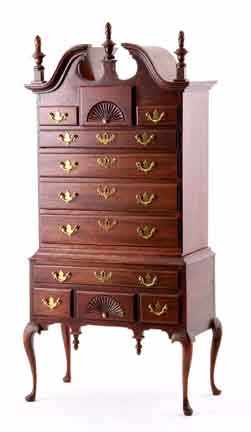 Appraisal: Miniature Queen Anne style mahogany highboy by Fred Laughon Richmond