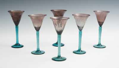 Appraisal: Six Blown Glass Goblets Each apprx H in turquoise color