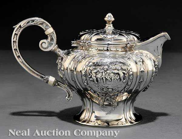 Appraisal: A Continental Silver T te- -T te Teapot c Germany