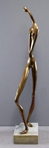 Appraisal: Signed Mid th C Polished Bronze Figure A beautifully abstract