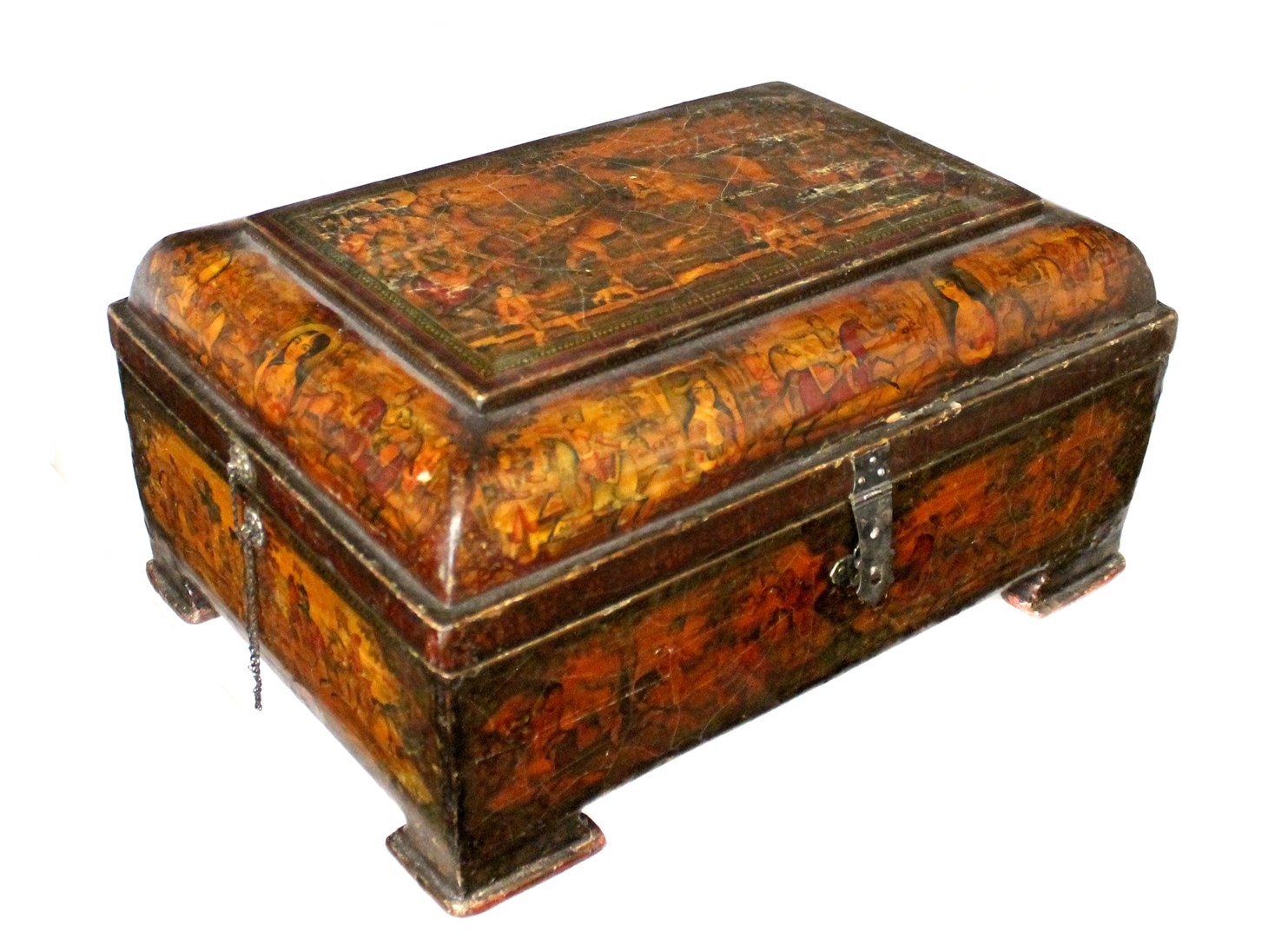 Appraisal: A large Qajar lacquered papier mache casket Iran early th