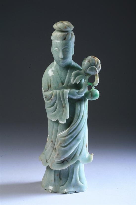 Appraisal: LARGE CHINESE JADEITE FIGURE OF GUANYIN late th century For