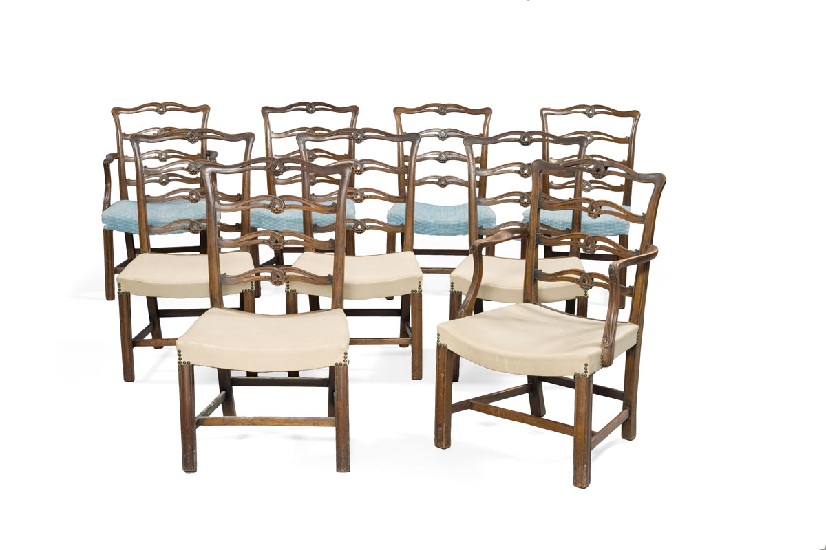 Appraisal: NINE NEW YORK CHIPPENDALE RIBBON BACK SIDE CHAIRS INCLUDING TWO