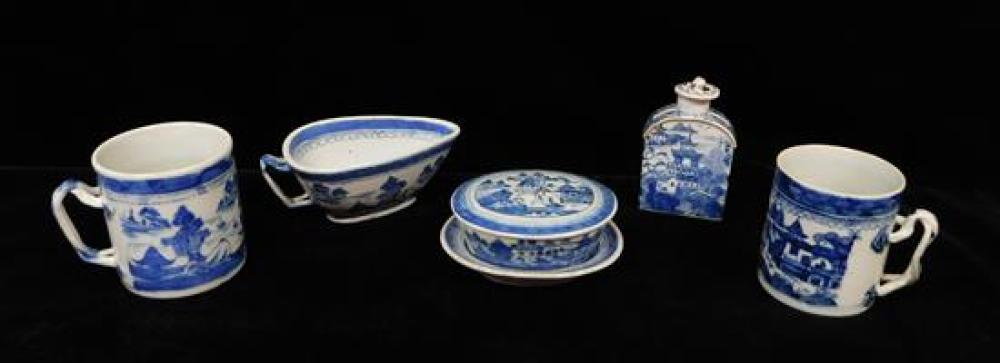 Appraisal: ASIAN Six pieces of Chinese Export porcelain Canton blue and