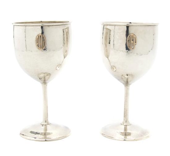 Appraisal: A Pair of American Sterling Silver Hand Wrought Goblets Lebolt