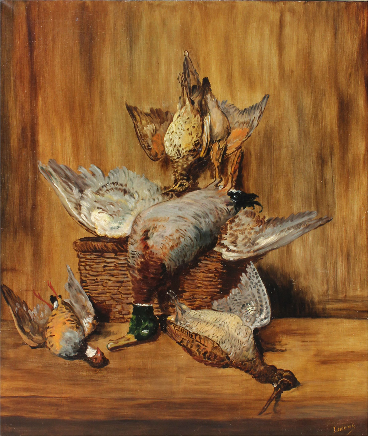 Appraisal: LARGE STILL LIFE PAINTING OF DEAD BIRDS BY LEVIGNE Circa