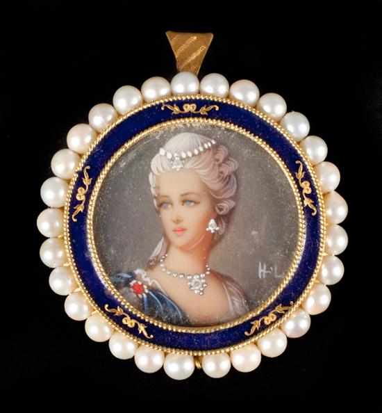 Appraisal: Continental round portrait on ivory miniature of Marie Antoinette set