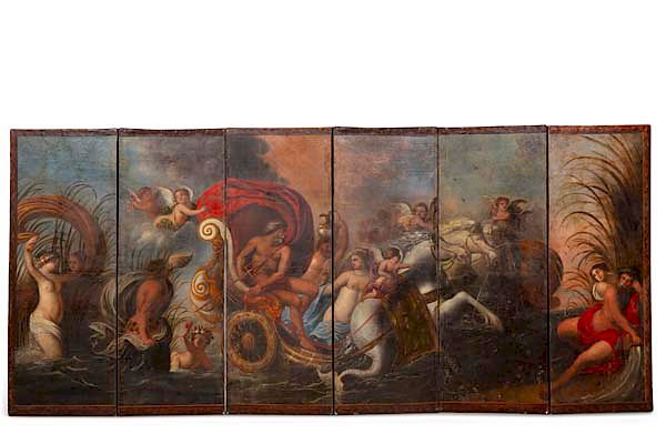 Appraisal: An Italian Baroque painted six fold floor screen An Italian