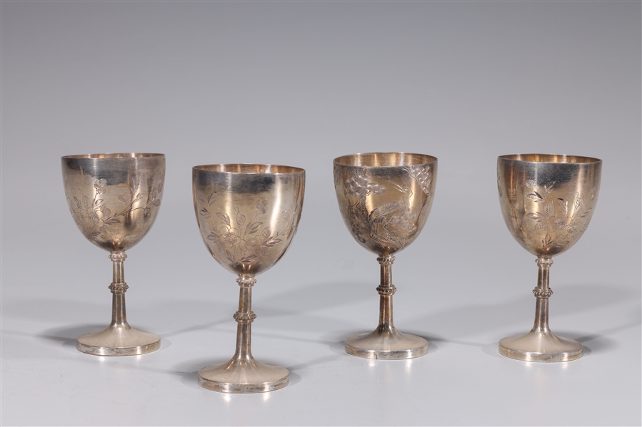 Appraisal: Set of four silver Chinese wine cups each with Chinese