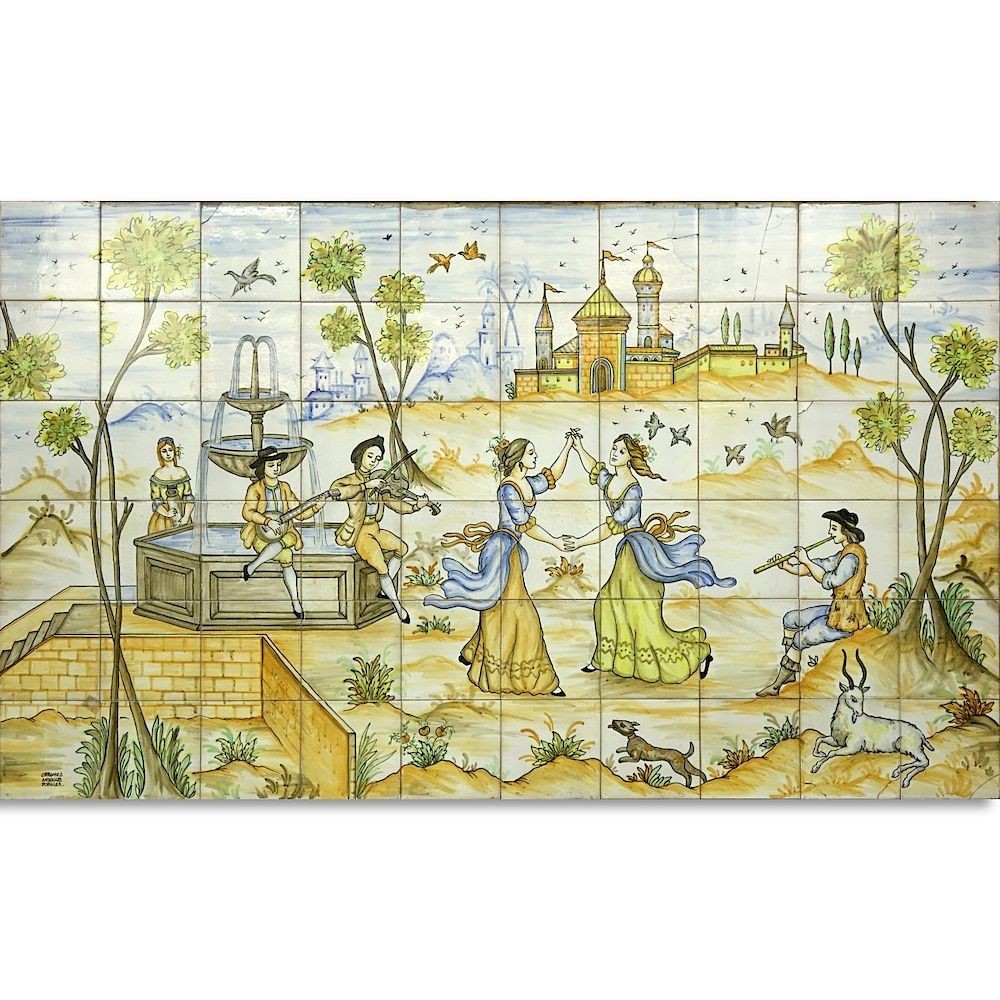 Appraisal: Ceramica Andaluza Popular Faience Pottery Tiles Large Framed Ceramica Andaluza