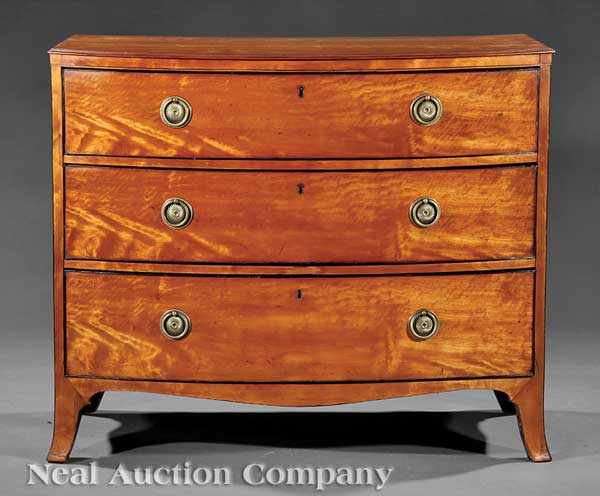 Appraisal: A Fine Pair of George III-Style Inlaid Satinwood Bow-Front Chests-of-Drawers