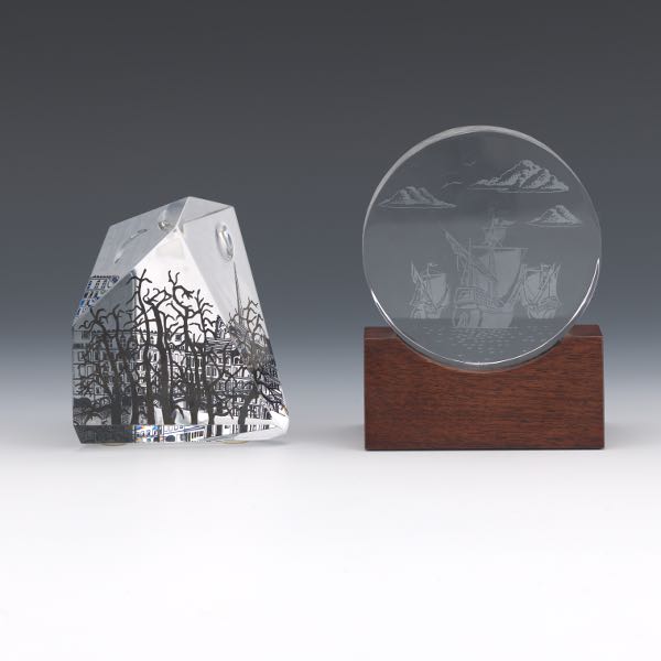 Appraisal: TWO CRYSTAL PAPERWEIGHTS STEUBEN AND BACCARAT Steuben paperweight Voyage of